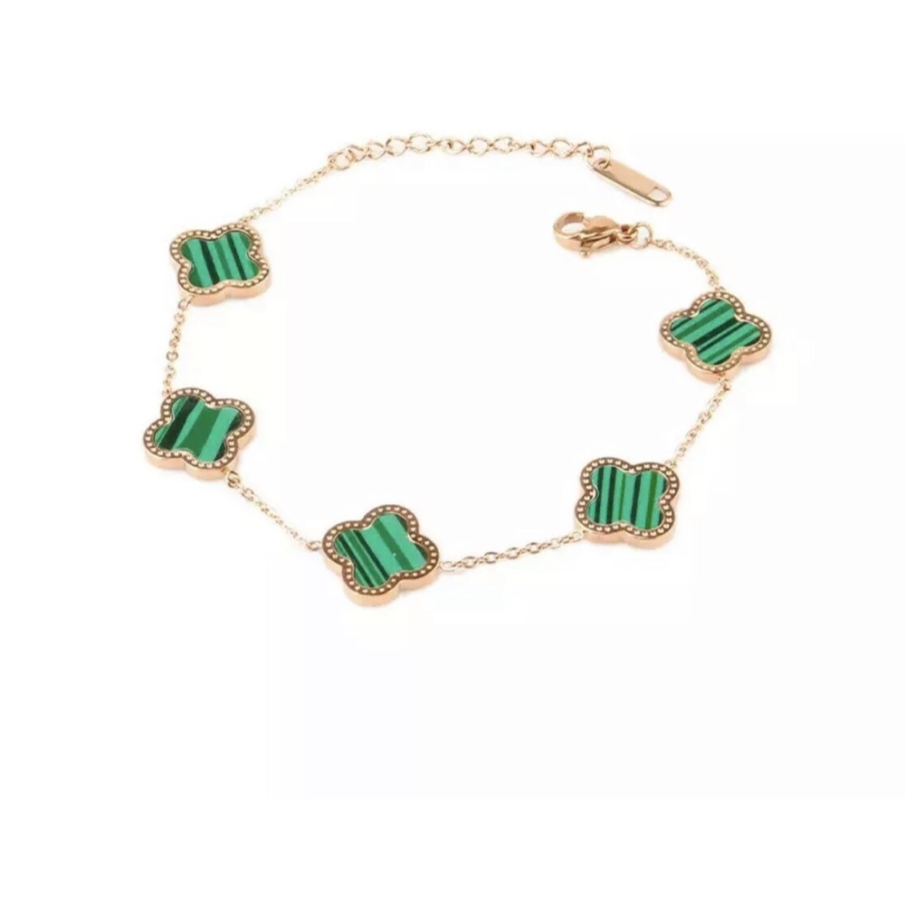 Solid Green Malachite Bracelet & Earring Rose Gold